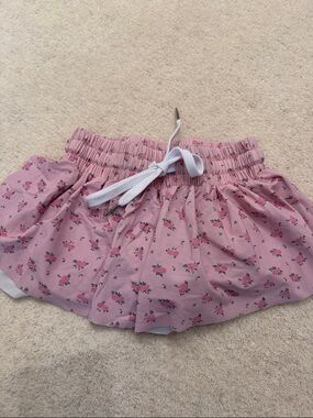 Katie J NYC Pink Floral Skirted Shorts with White Drawstring